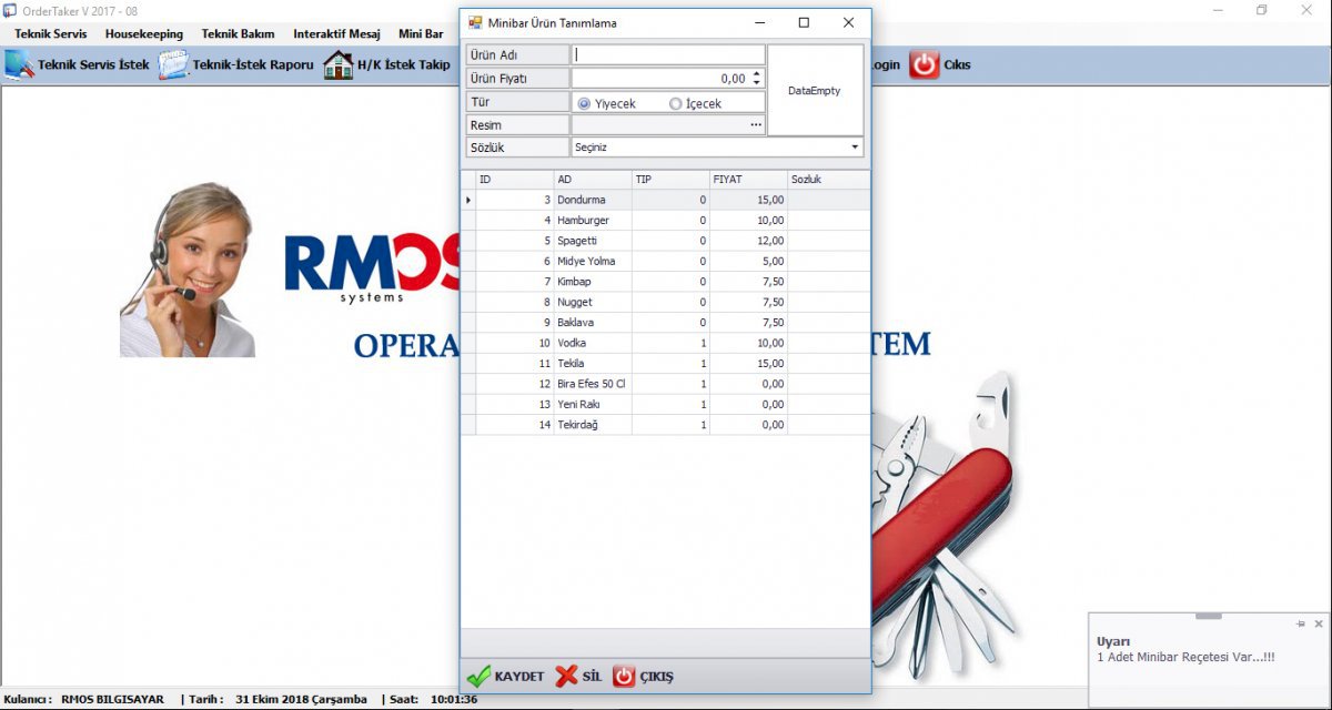 Order Taker ve Operasyon Sistemi