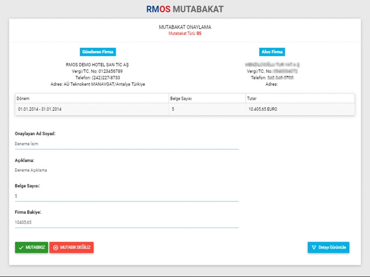 Rmos E-Mutabakat Sistemi